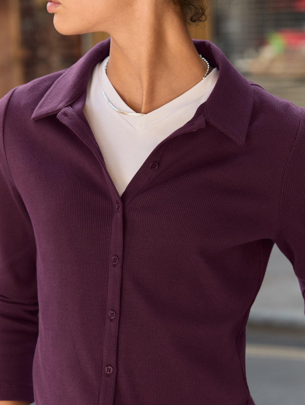 Susan Organic Cotton Button Down Top | Plum