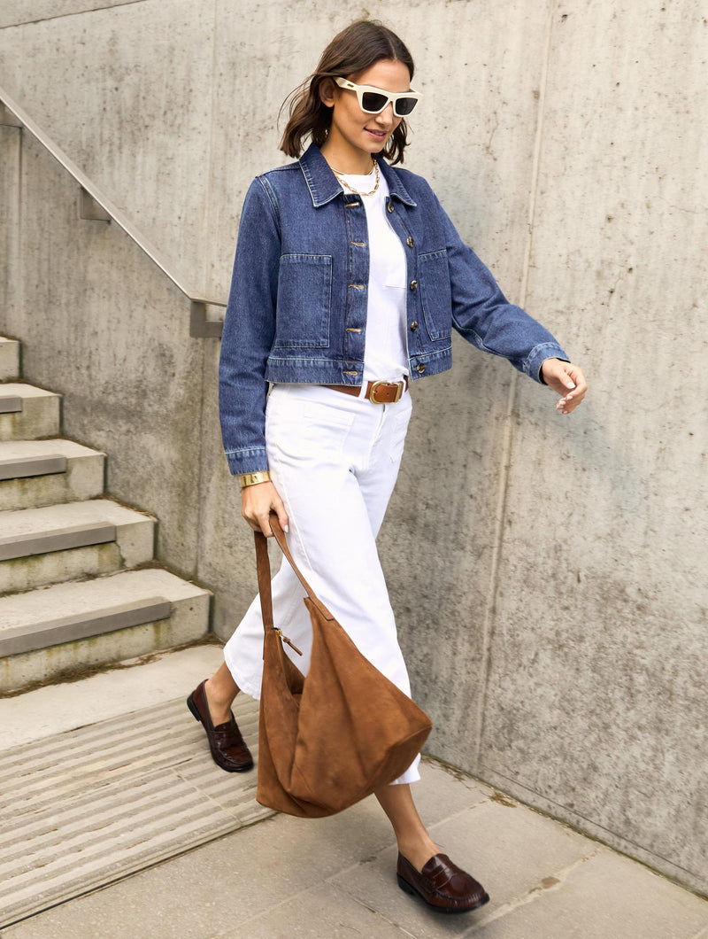 Kristi Organic Cotton Cropped Denim Jacket | Mid Wash Indigo Immaculate Vegan Kristi Organic Cotton Cropped Denim Jacket | Mid Wash Indigo Immaculate Vegan