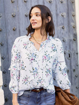 Immaculate Vegan - Clemenza Recycled Viscose Romantic Blouse | White Bouquet