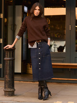 Immaculate Vegan - Bobbie Organic Cotton Stretch Denim Midi Skirt | Dark Indigo