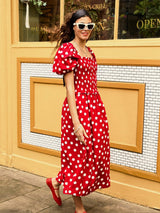 Immaculate Vegan - Alicia Organic Cotton Smock Midi Dress | Crimson Polka