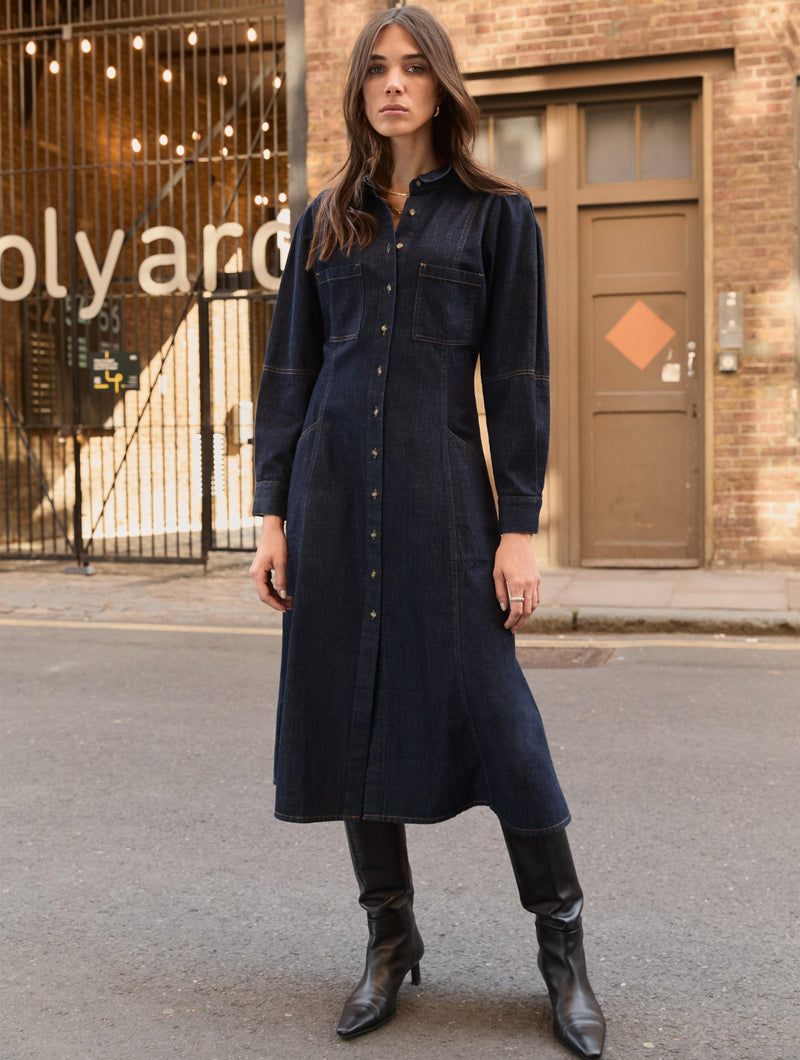 Channing Organic Denim Midi Dress | Dark Denim