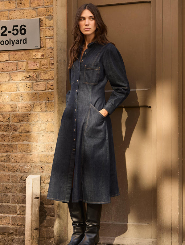 Channing Organic Denim Midi Dress | Dark Denim