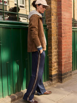 Immaculate Vegan - Marjorie Side Stripe Ponte Trousers | Navy & Dark Chocolate