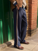 Immaculate Vegan - Marjorie Side Stripe Ponte Trousers | Navy & Dark Chocolate