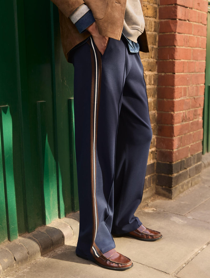 Marjorie Side Stripe Ponte Trousers | Navy & Dark Chocolate