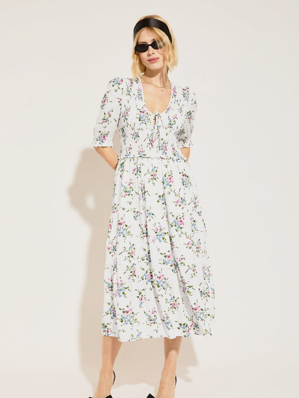 Melania Recycled Viscose Smock Midi Dress | White Bouquet