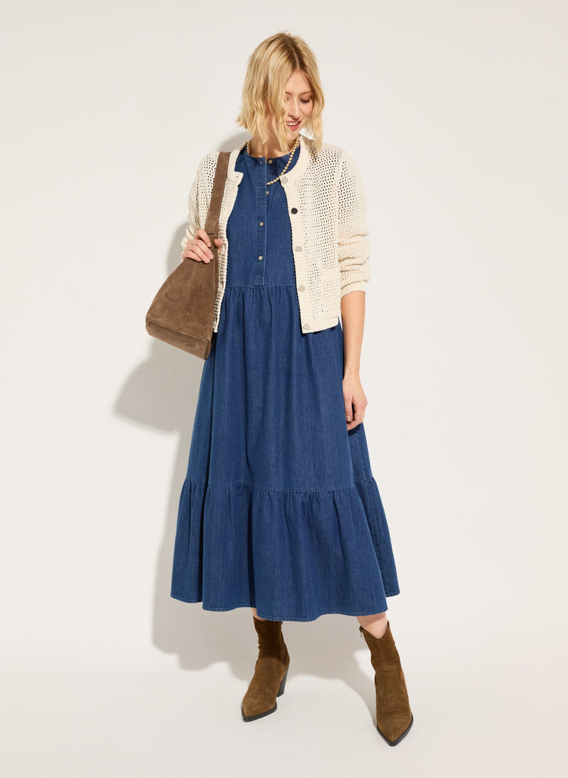 Clementina Organic Cotton Denim Midi Dress | Mid Indigo Immaculate Vegan Clementina Organic Cotton Denim Midi Dress | Mid Indigo Immaculate Vegan