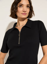 Immaculate Vegan - Ivy Organic Cotton Rib Zip Collar Top | Caviar Black