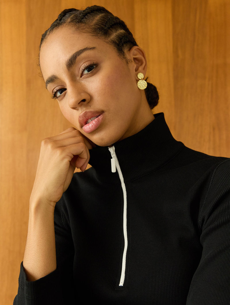 Clayton Organic Cotton Zip Turtleneck Top | Caviar Black