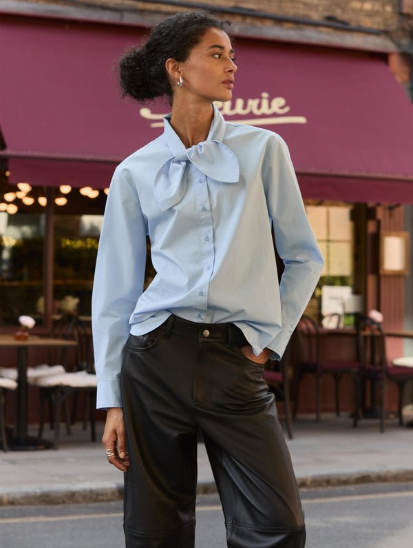 Kai Organic Cotton Tie Neck Shirt | Ice Blue