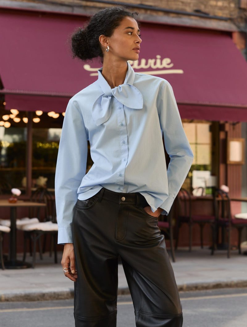 Kai Organic Cotton Tie Neck Shirt | Ice Blue