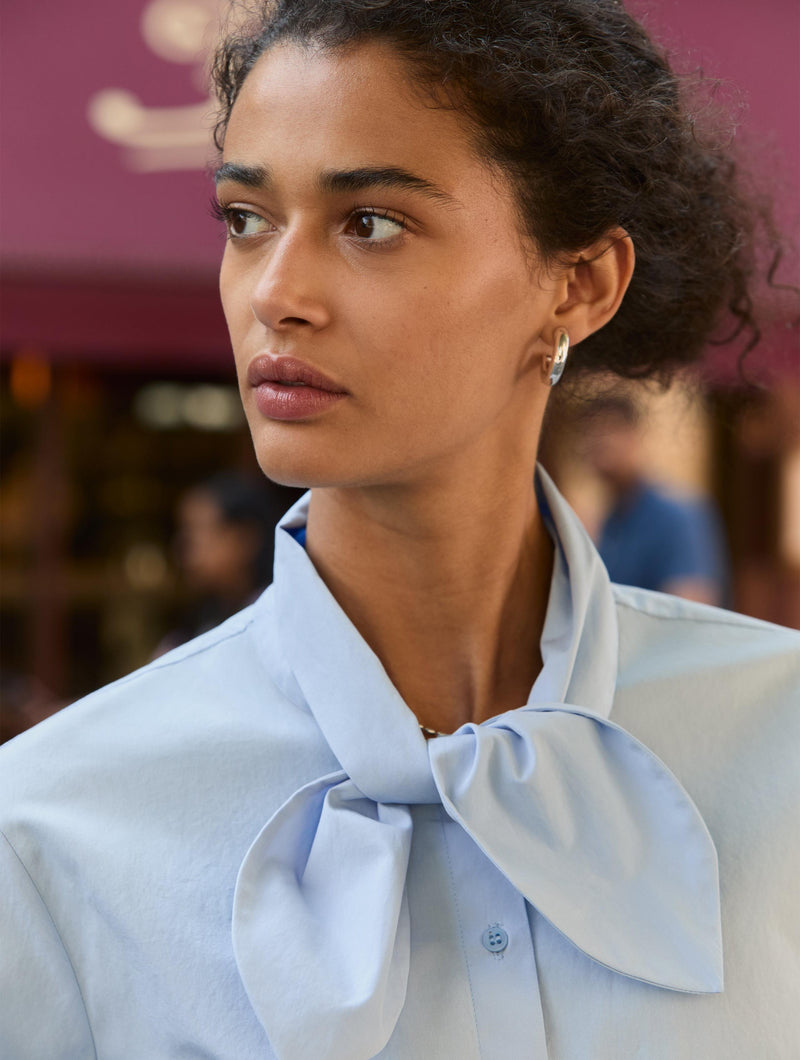 Kai Organic Cotton Tie Neck Shirt | Ice Blue