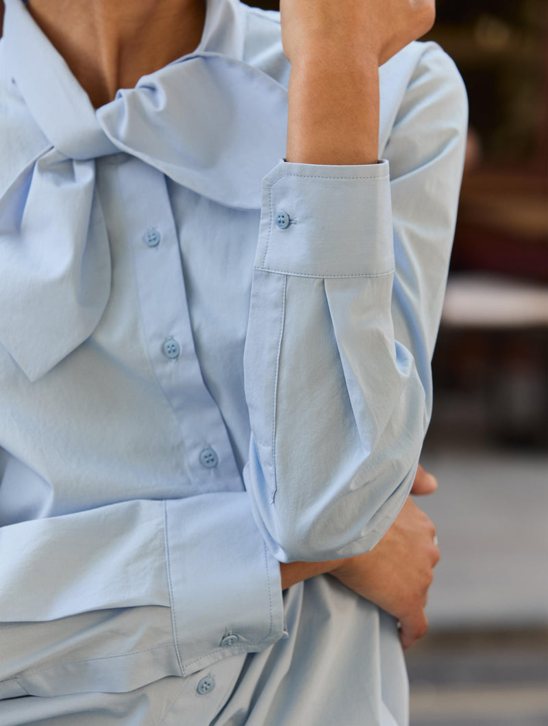Kai Organic Cotton Tie Neck Shirt | Ice Blue