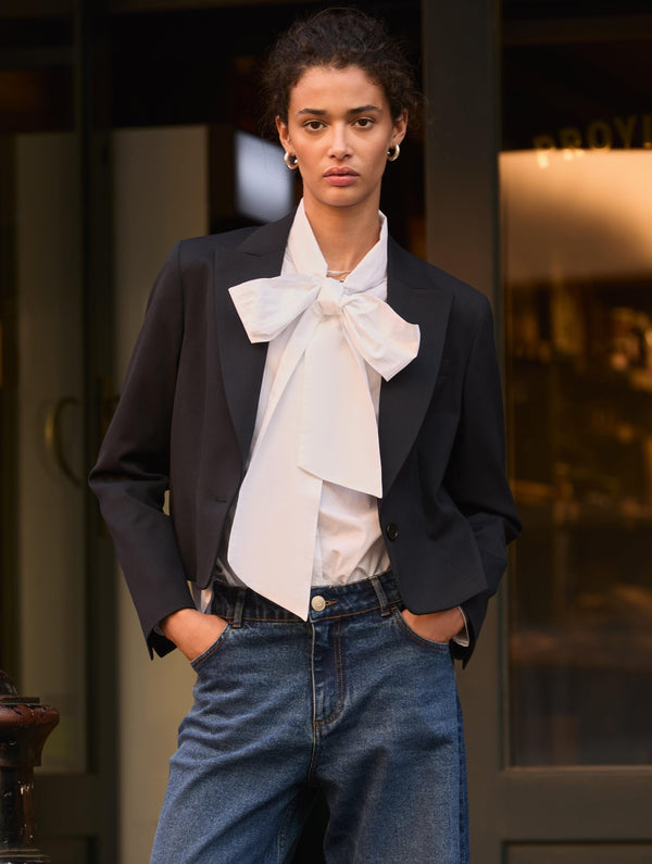 Araya Organic Cotton Bow Neck Blouse | Pure White