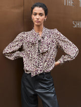 Immaculate Vegan - Ischia Printed Bow Neck Blouse | Plum Leopard