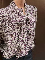 Immaculate Vegan - Ischia Printed Bow Neck Blouse | Plum Leopard