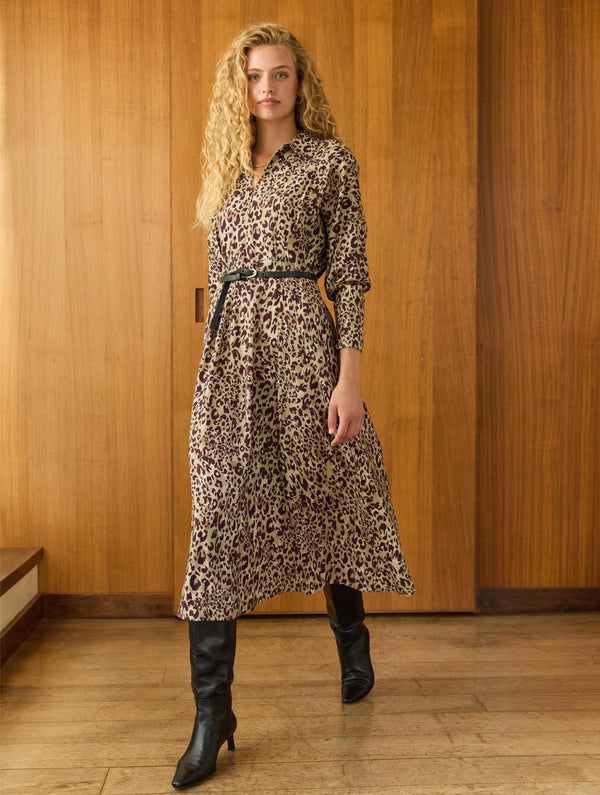 Leanne Printed Midi Dress | Plum Leopard
