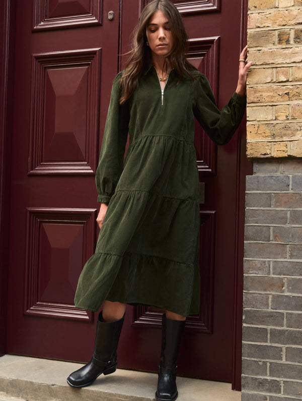 Jean Organic Corduroy Midi Dress | Deep Khaki