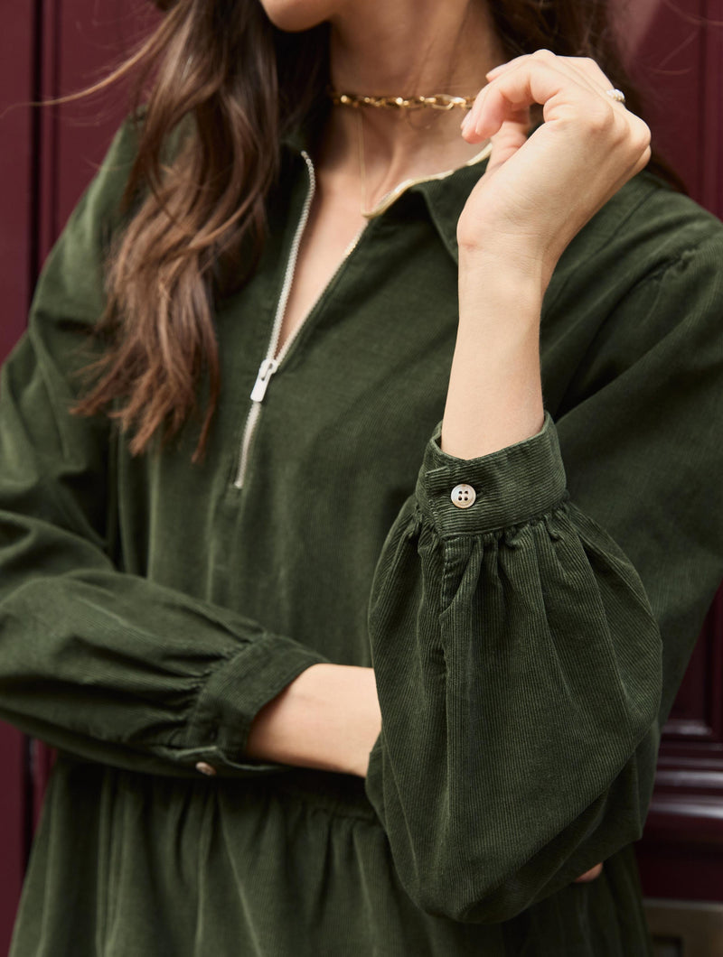 Jean Organic Corduroy Midi Dress | Deep Khaki