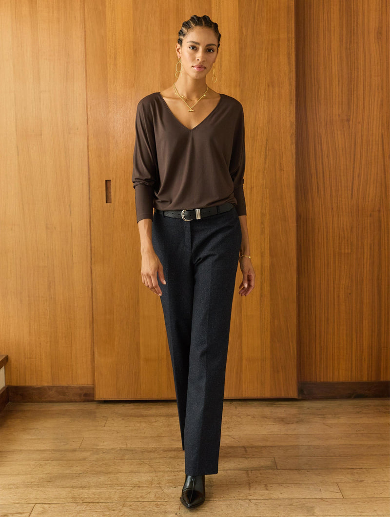 Ella Relaxed V-Neck Top | Dark Chocolate