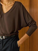 Immaculate Vegan - Ella Relaxed V-Neck Top | Dark Chocolate