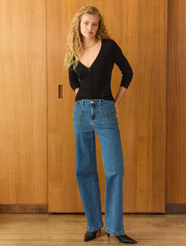 Lison V-Neck Button Through Top | Caviar Black