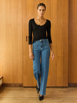 Immaculate Vegan - Isla Scoop Neck Henley Top | Caviar Black