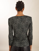 Immaculate Vegan - Shae Printed Jersey Crew Neck Top | Steel Leopard