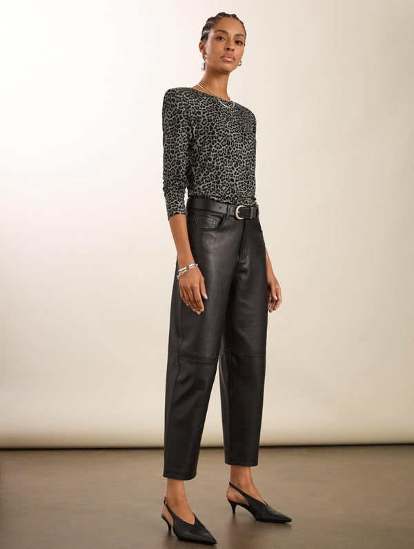 Shae Printed Jersey Crew Neck Top | Steel Leopard