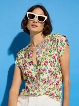 Immaculate Vegan - Gia LENZING™ ECOVERO™ Satin Cap Sleeve Blouse | Butter Floral