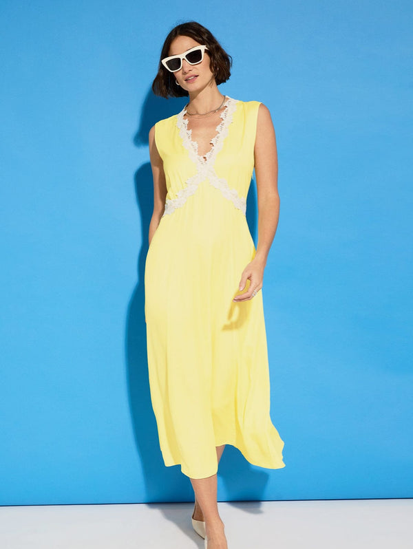 Marcella Viscose Satin Midi Dress | Butter Yellow