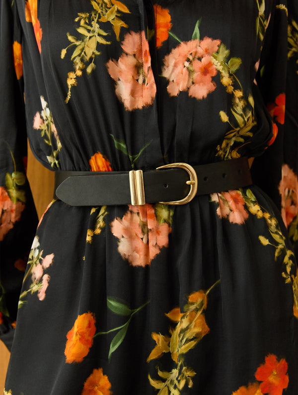 Cemile Printed Midi Dress | Black Floral