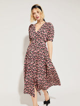 Immaculate Vegan - Holly LENZING™ ECOVERO™ V-Neck Midi Dress | Black Rose Floral