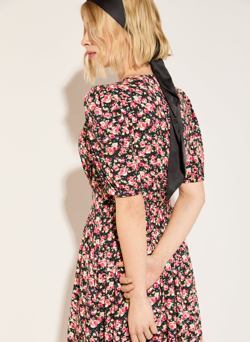 Holly LENZING™ ECOVERO™ V-Neck Midi Dress | Black Rose Floral