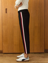 Immaculate Vegan - Jay Side Stripe Tapered Trousers | Caviar Black, Burgundy & Pink