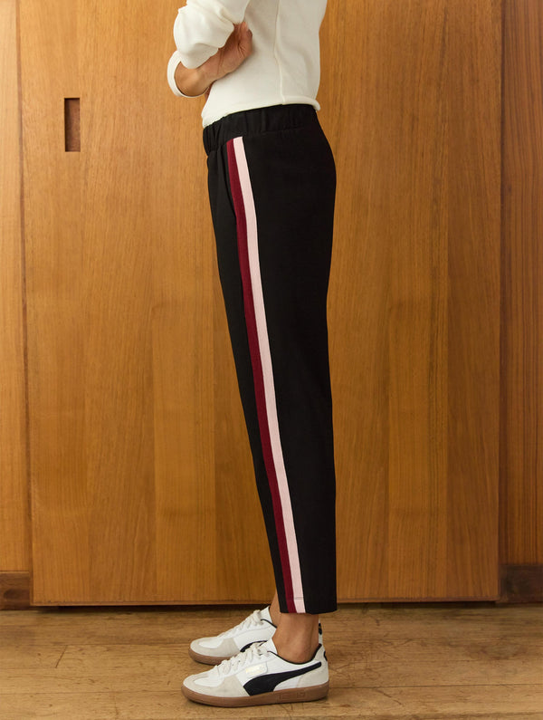 Jay Side Stripe Tapered Trousers | Caviar Black, Burgundy & Pink