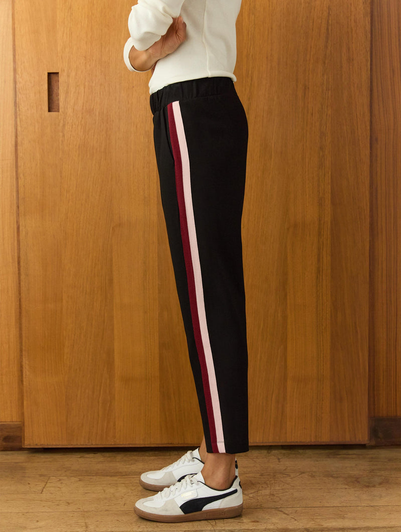 Jay Side Stripe Tapered Trousers | Caviar Black, Burgundy & Pink