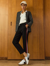 Immaculate Vegan - Jay Side Stripe Tapered Trousers | Caviar Black, Burgundy & Pink