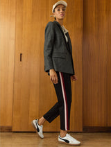 Immaculate Vegan - Jay Side Stripe Tapered Trousers | Caviar Black, Burgundy & Pink