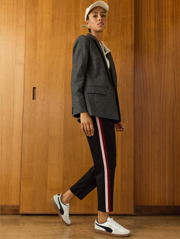 Jay Side Stripe Tapered Trousers | Caviar Black, Burgundy & Pink