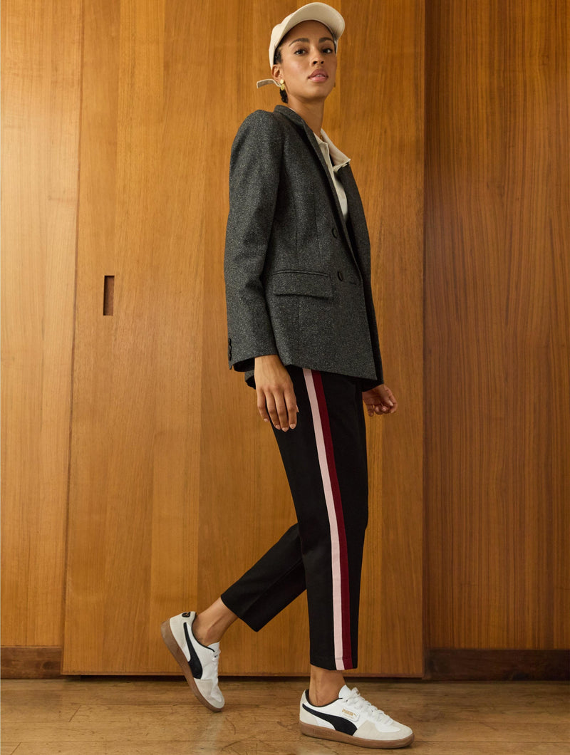 Jay Side Stripe Tapered Trousers | Caviar Black, Burgundy & Pink