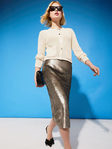 Immaculate Vegan - Toni Recycled Sequin Pencil Midi Skirt | Silver Grey