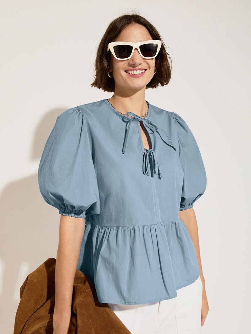 Azura Organic Cotton Tie Detail Blouse | Fresh Blue