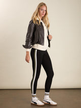 Immaculate Vegan - Avery Side Stripe Leggings | Caviar Black, White & Olive