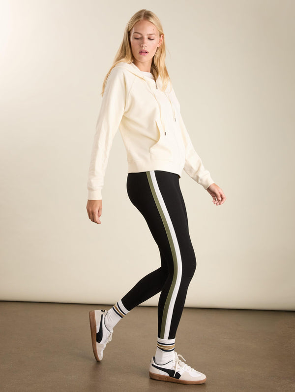 Avery Side Stripe Leggings | Caviar Black, White & Olive