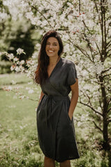 Immaculate Vegan - AmourLinen Olivia Linen Wrap Dress | Multiple Colours Charcoal / Size 1: XS/S/M US 2-8 / UK 4-10 / EU 32-38