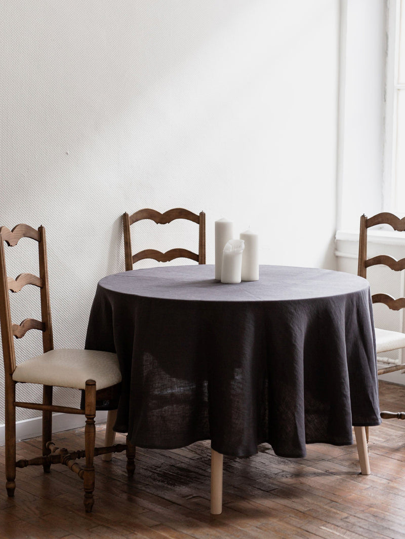 Round Linen Tablecloth | Charcoal