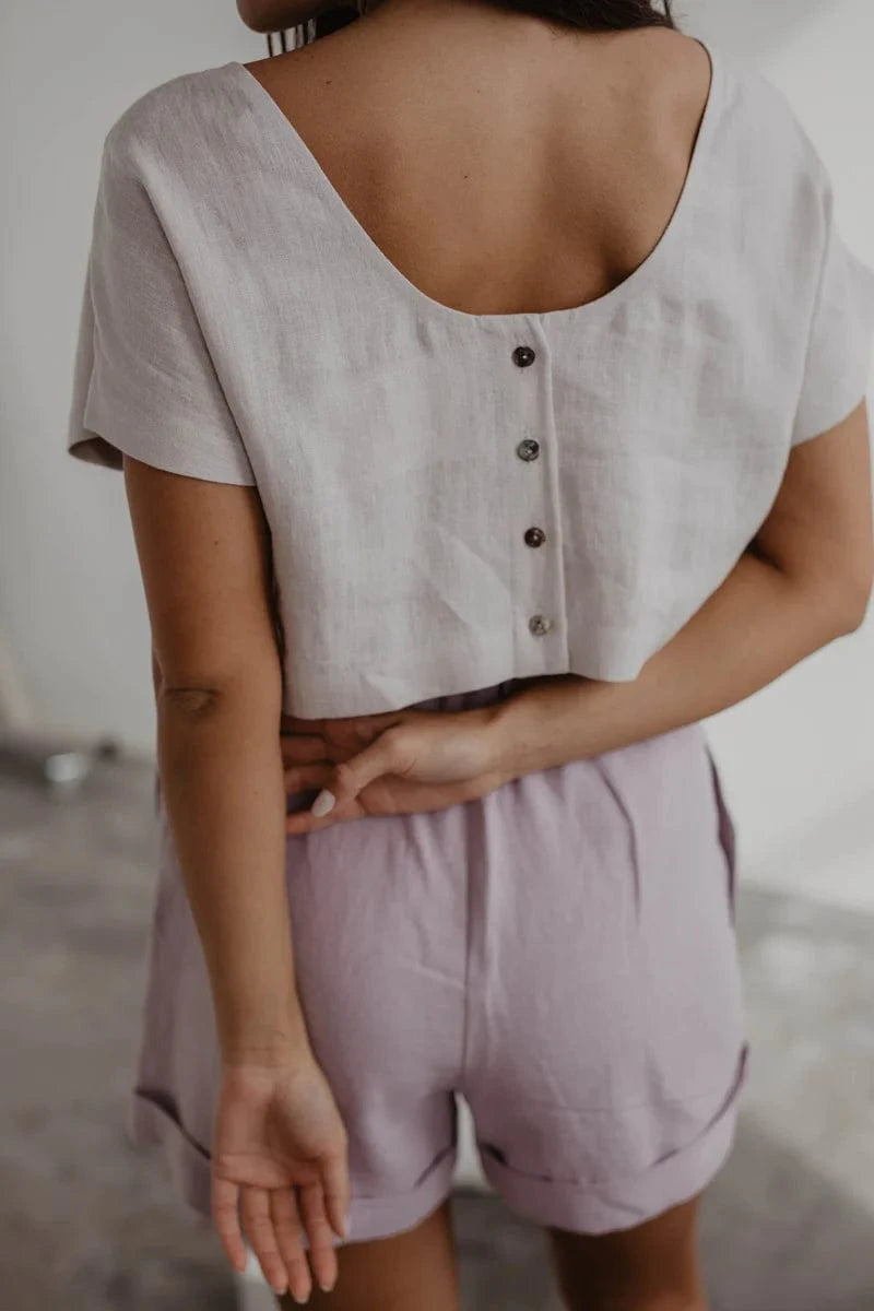 AmourLinen Lisa Linen Button Crop Top | Multiple Colours