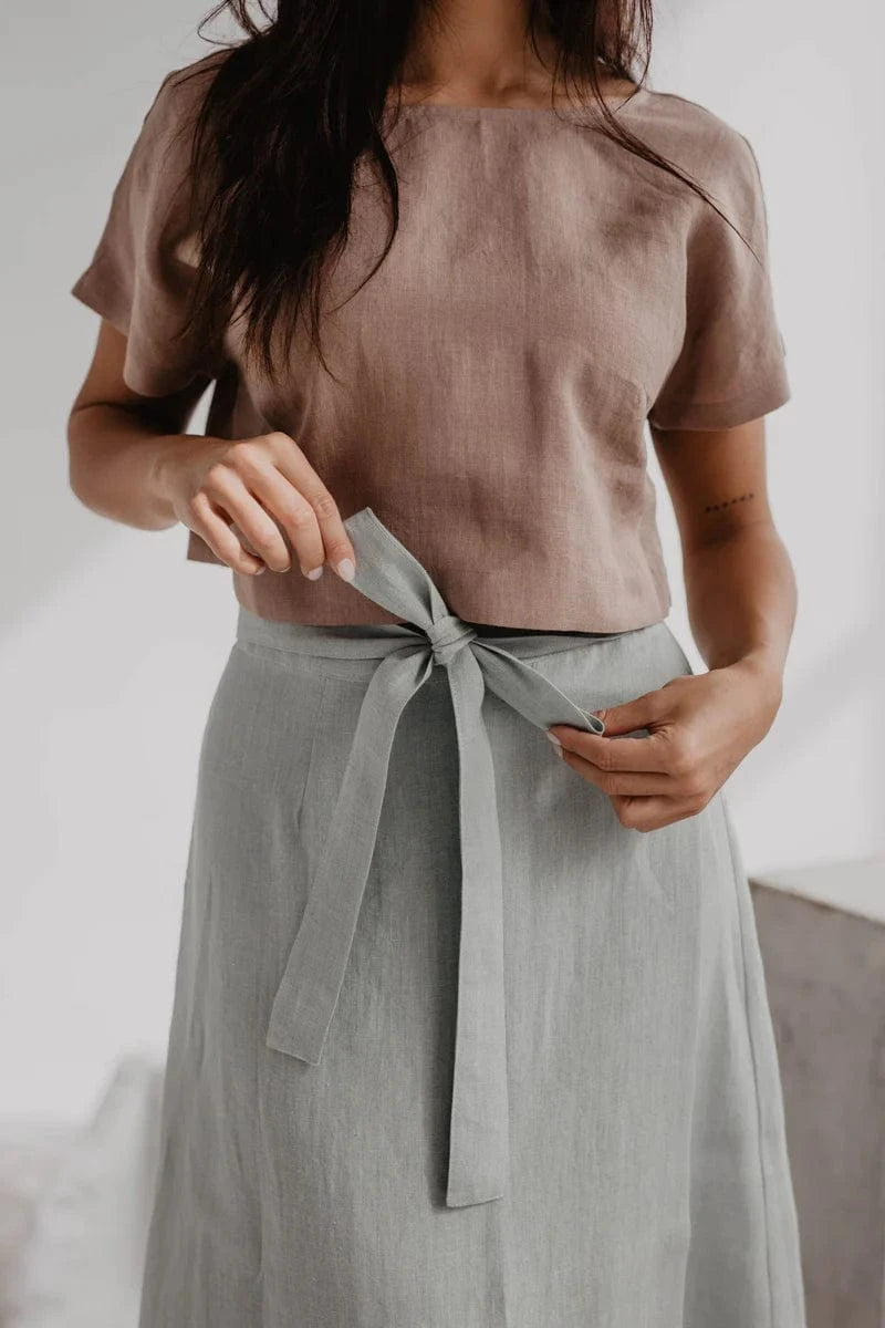 AmourLinen Lisa Linen Button Crop Top | Multiple Colours Rosy Brown / XS